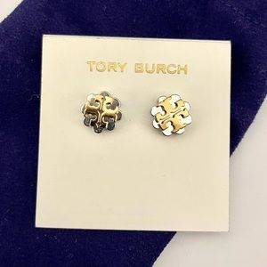 Tory Burch logo flower two-tone stud earrings